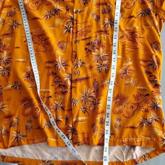 Vintage Two Palms Golden Aloha Hawaiian Palms Rayon Shirt Orange Large - Picture 9 of 9